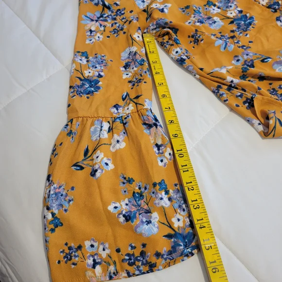 Pink Rose Mustard Floral Button-Front Tie-Hem Blouse - Picture 7 of 9